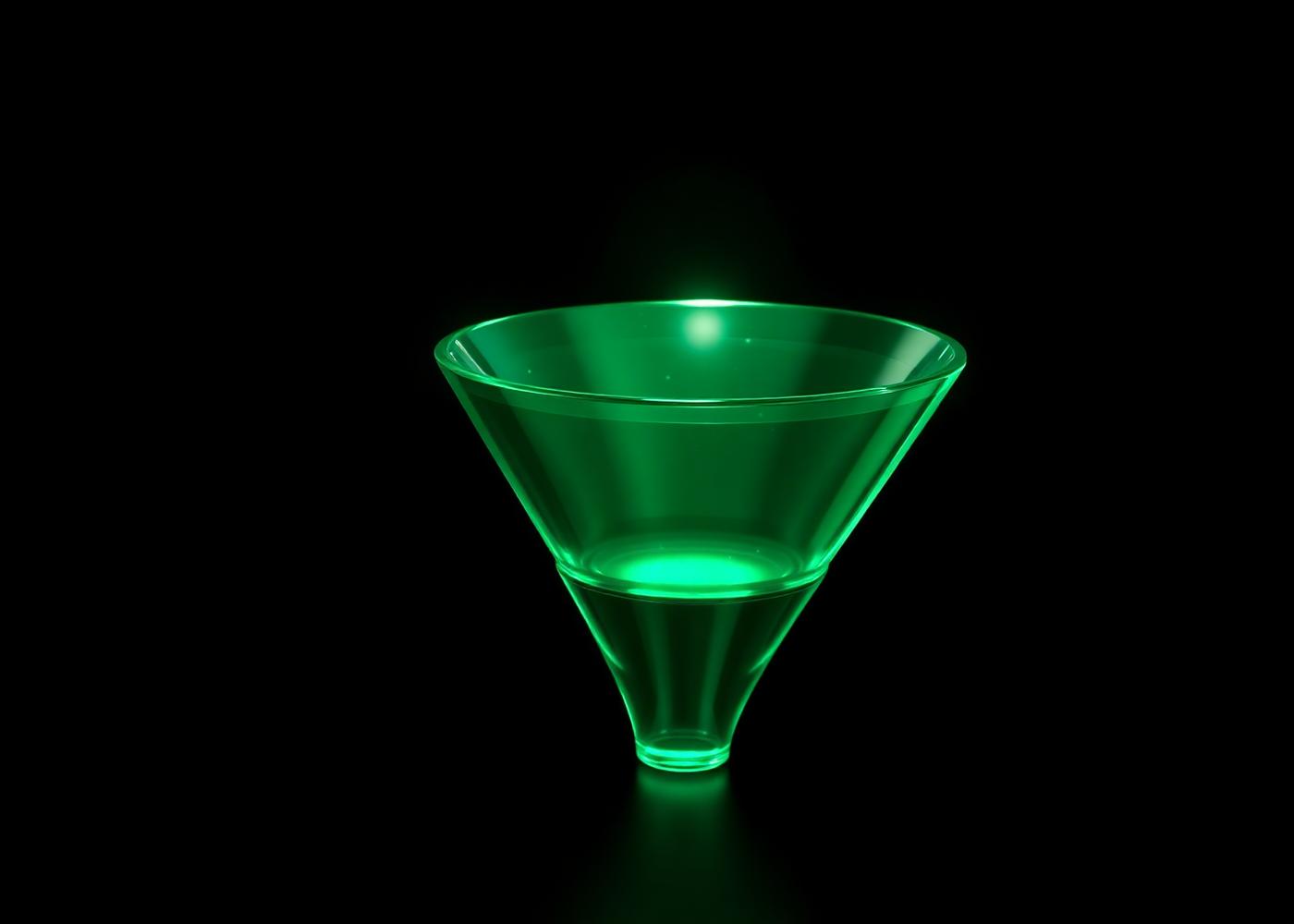 Abstract emerald green growth funnel on a dark background